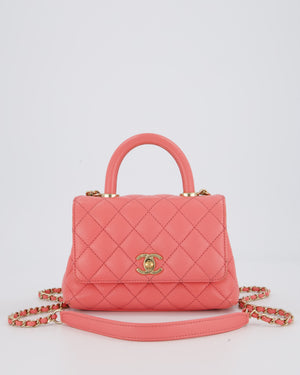 Chanel Mini Coco Top Handle Bag in Coral Caviar Leather with Champagne Gold Hardware