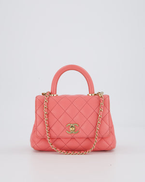 Chanel Mini Coco Top Handle Bag in Coral Caviar Leather with Champagne Gold Hardware