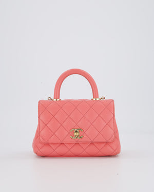 Chanel Mini Coco Top Handle Bag in Coral Caviar Leather with Champagne Gold Hardware