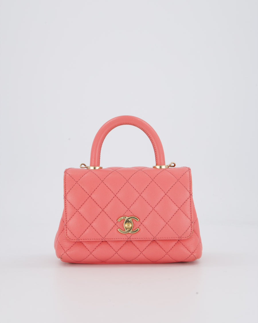 Chanel Mini Coco Top Handle Bag in Coral Caviar Leather with Champagne Gold Hardware