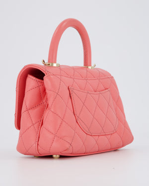 Chanel Mini Coco Top Handle Bag in Coral Caviar Leather with Champagne Gold Hardware