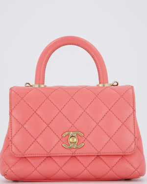 Chanel Mini Coco Top Handle Bag in Coral Caviar Leather with Champagne Gold Hardware