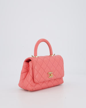 Chanel Mini Coco Top Handle Bag in Coral Caviar Leather with Champagne Gold Hardware