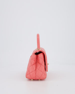 Chanel Mini Coco Top Handle Bag in Coral Caviar Leather with Champagne Gold Hardware