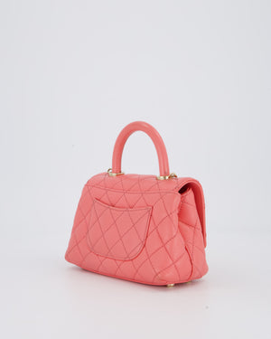 Chanel Mini Coco Top Handle Bag in Coral Caviar Leather with Champagne Gold Hardware