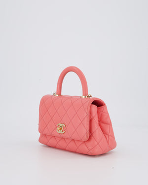 Chanel Mini Coco Top Handle Bag in Coral Caviar Leather with Champagne Gold Hardware