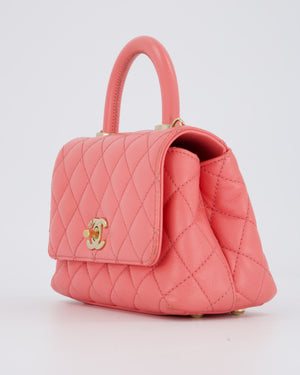 Chanel Mini Coco Top Handle Bag in Coral Caviar Leather with Champagne Gold Hardware