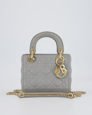 Christian Dior Grey Small Lady Dior Bag in Lambskin Cannage Leather with Champagne Gold Hardware