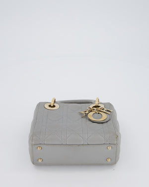 Christian Dior Grey Small Lady Dior Bag in Lambskin Cannage Leather with Champagne Gold Hardware
