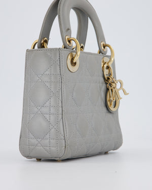 Christian Dior Grey Small Lady Dior Bag in Lambskin Cannage Leather with Champagne Gold Hardware