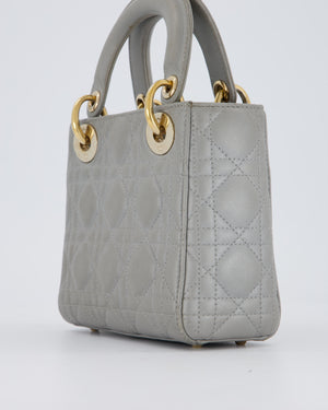 Christian Dior Grey Small Lady Dior Bag in Lambskin Cannage Leather with Champagne Gold Hardware