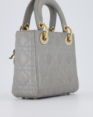 Christian Dior Grey Small Lady Dior Bag in Lambskin Cannage Leather with Champagne Gold Hardware