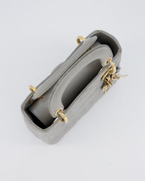 Christian Dior Grey Small Lady Dior Bag in Lambskin Cannage Leather with Champagne Gold Hardware