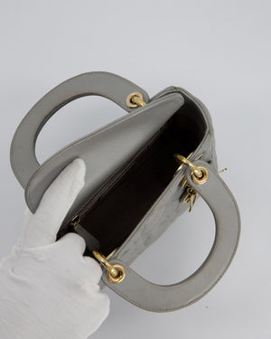 Christian Dior Grey Small Lady Dior Bag in Lambskin Cannage Leather with Champagne Gold Hardware