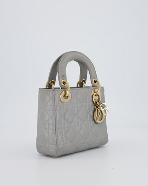 Christian Dior Grey Small Lady Dior Bag in Lambskin Cannage Leather with Champagne Gold Hardware