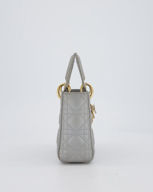 Christian Dior Grey Small Lady Dior Bag in Lambskin Cannage Leather with Champagne Gold Hardware
