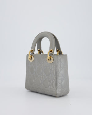 Christian Dior Grey Small Lady Dior Bag in Lambskin Cannage Leather with Champagne Gold Hardware