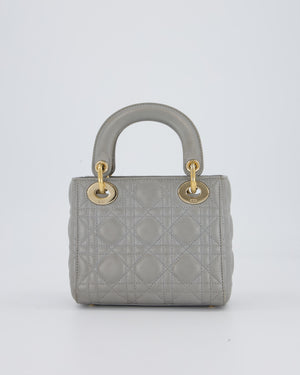 Christian Dior Grey Small Lady Dior Bag in Lambskin Cannage Leather with Champagne Gold Hardware