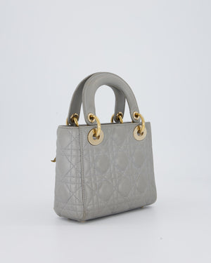 Christian Dior Grey Small Lady Dior Bag in Lambskin Cannage Leather with Champagne Gold Hardware