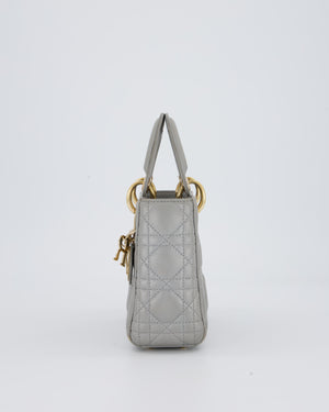 Christian Dior Grey Small Lady Dior Bag in Lambskin Cannage Leather with Champagne Gold Hardware