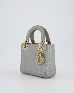 Christian Dior Grey Small Lady Dior Bag in Lambskin Cannage Leather with Champagne Gold Hardware