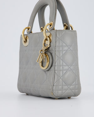 Christian Dior Grey Small Lady Dior Bag in Lambskin Cannage Leather with Champagne Gold Hardware
