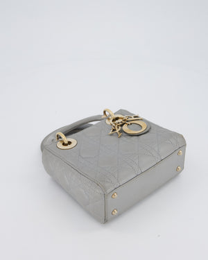 Christian Dior Grey Small Lady Dior Bag in Lambskin Cannage Leather with Champagne Gold Hardware