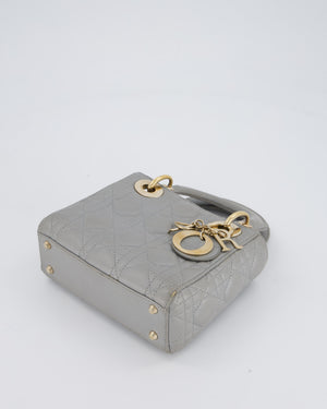 Christian Dior Grey Small Lady Dior Bag in Lambskin Cannage Leather with Champagne Gold Hardware