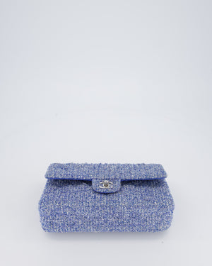 Chanel Medium Classic Double Flap Bag in Blue and White Tweed with Silver Hardware