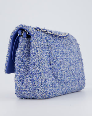 Chanel Medium Classic Double Flap Bag in Blue and White Tweed with Silver Hardware