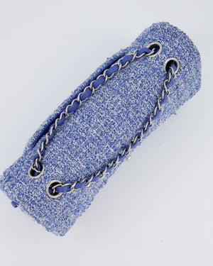 Chanel Medium Classic Double Flap Bag in Blue and White Tweed with Silver Hardware