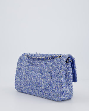 Chanel Medium Classic Double Flap Bag in Blue and White Tweed with Silver Hardware