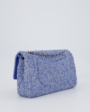 Chanel Medium Classic Double Flap Bag in Blue and White Tweed with Silver Hardware