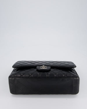 Chanel Black Maxi Single Flap Bag in Black Lambskin Leather with Silver Hardware