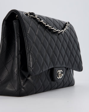 Chanel Black Maxi Single Flap Bag in Black Lambskin Leather with Silver Hardware
