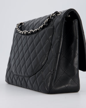Chanel Black Maxi Single Flap Bag in Black Lambskin Leather with Silver Hardware