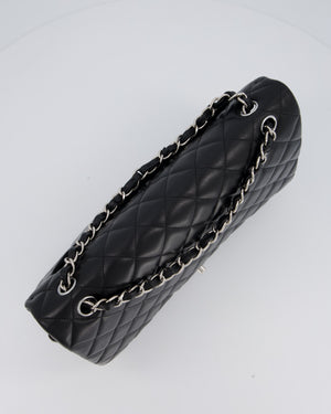 Chanel Black Maxi Single Flap Bag in Black Lambskin Leather with Silver Hardware