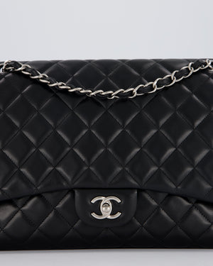 Chanel Black Maxi Single Flap Bag in Black Lambskin Leather with Silver Hardware