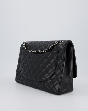 Chanel Black Maxi Single Flap Bag in Black Lambskin Leather with Silver Hardware