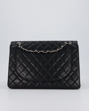 Chanel Black Maxi Single Flap Bag in Black Lambskin Leather with Silver Hardware