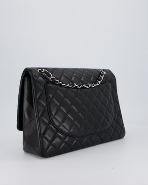 Chanel Black Maxi Single Flap Bag in Black Lambskin Leather with Silver Hardware