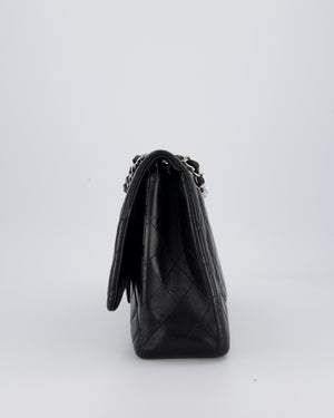 Chanel Black Maxi Single Flap Bag in Black Lambskin Leather with Silver Hardware