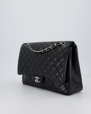 Chanel Black Maxi Single Flap Bag in Black Lambskin Leather with Silver Hardware