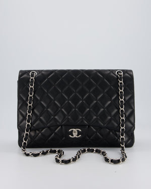 Chanel Black Maxi Single Flap Bag in Black Lambskin Leather with Silver Hardware
