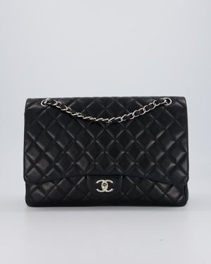 Chanel Black Maxi Single Flap Bag in Black Lambskin Leather with Silver Hardware