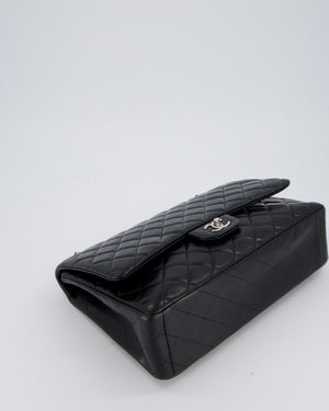 Chanel Black Maxi Single Flap Bag in Black Lambskin Leather with Silver Hardware