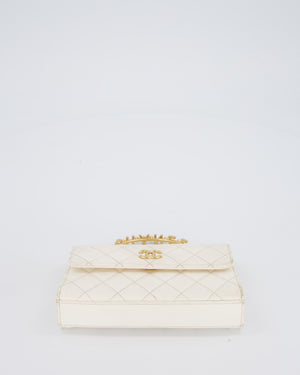 Chanel Wallet On Chain in White Quilted Lambskin Leather with Gold Hardware and Pearl and Logo Top Handle