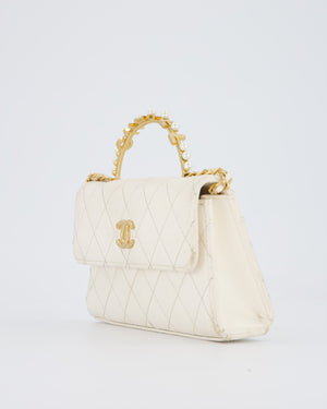 Chanel Wallet On Chain in White Quilted Lambskin Leather with Gold Hardware and Pearl and Logo Top Handle