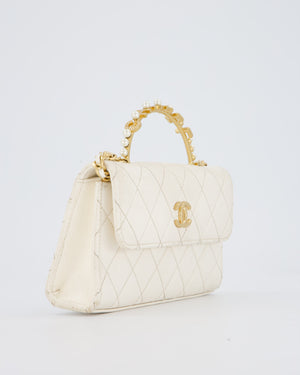 Chanel Wallet On Chain in White Quilted Lambskin Leather with Gold Hardware and Pearl and Logo Top Handle