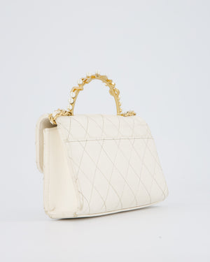 Chanel Wallet On Chain in White Quilted Lambskin Leather with Gold Hardware and Pearl and Logo Top Handle